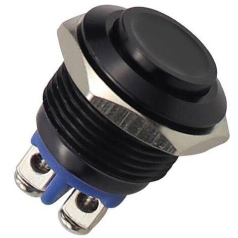 Interrupteur à Bouton-Poussoir en Métal, 220V 16mm Étanche en Acier Inoxydable Rond Auto-Réinitialisation Normalement Ouvert Interrupteur à Bouton-Poussoir à Tête Haute(Le noir)