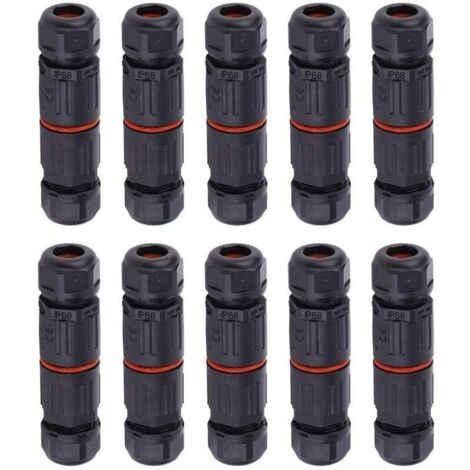 10 PCS IP68 Etanche Connecteur de Câble Electrique, Femelle 3 Broches Connecteurs Etanches Prise de Courant Extérieure Raccord de Connecteur Fil Etanche