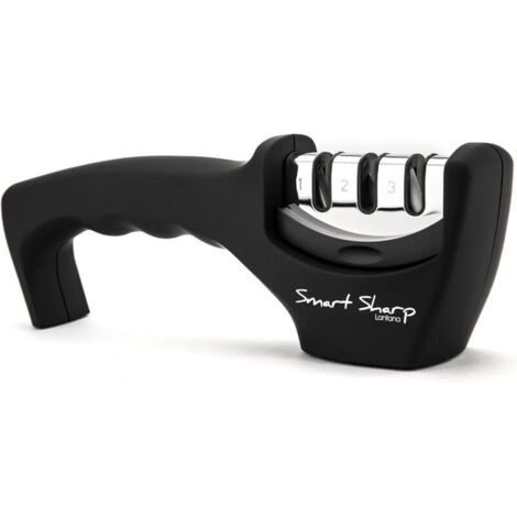 Aiguiseur à 3 phases Smart Sharp - pour couteaux de cuisine - résultat professionnel/design ergonomique - pierre céramique/carbure tungstène/diamant - finition noire/chromée (1/5)