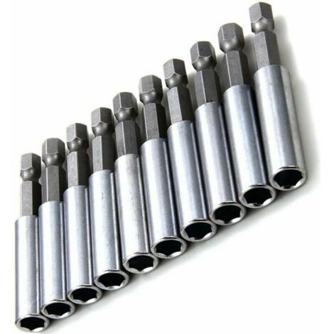 Porte Embout Magnetique Lot de 10 pcs Extension Embout Tournevis 1/4quot Hex Tige Outil Electrique (1/5)