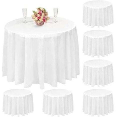 Lot de 10 nappes Rondes, nappes jetables Blanches de 84 Pouces, nappes Rondes en Plastique imperméable PEVA pour Mariage, fêtes, dîners de Vacances, Pique-Nique Buffet, Banquet (Blanc)