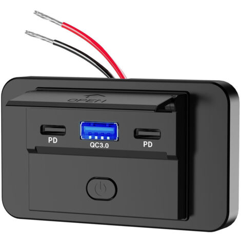 Prise USB pour Camping-car, Prise USB Murale 12 V, 48 W QC3.0 USB A et 2 ports USB C avec Interrupteur Marche/Arrêt pour Voiture Bateau