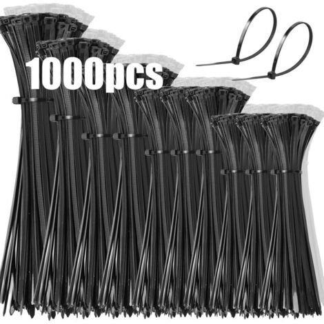 Lot de 1000 serre-câbles en plastique résistant aux UV – 5 tailles 100/150/200/250/300 mm – Pour gestion de câbles professionnels – Wancle