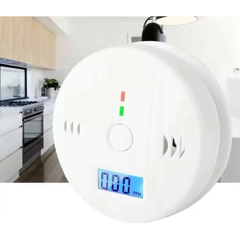 Détecteur de Monoxyde de Carbone Autonome, Détecteur de fumée Détecteur de CO Capteur d'alarme avec écran LCD Fonction mémoire Fonctionne sur piles pour maison chambre salon usine hôtel, blanc (1/5)