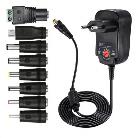 12W Adaptateur Secteur Universel AC DC 3V 4.5V 5V 6V 7.5V 9V 12V Transformateur d'alimentation à Découpage avec 8 Connecteurs DC pour électroniques Ménagers, 1000mA Max