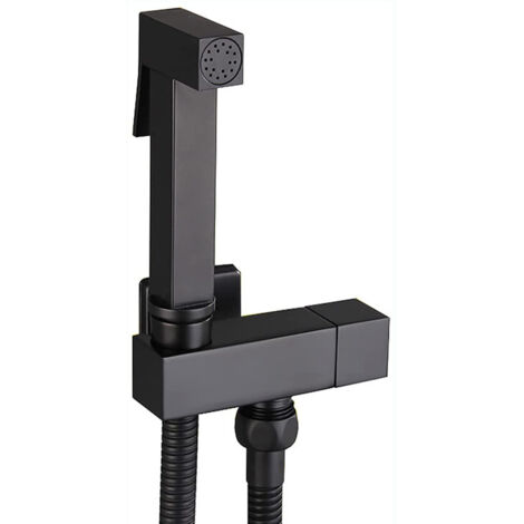 Esip – Pulvérisateur de bidet mural en laiton noir – Tuyau 1,5m en acier inoxydable – Modes de pression jet doux et jet puissant – Installation facile
