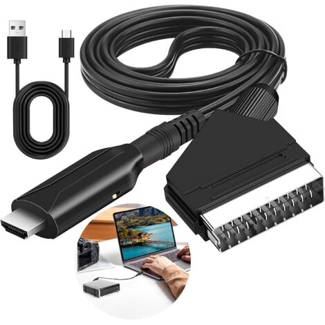 Convertisseur Péritel vers HDMI, Adaptateur Peritel vers HDMI avec Câble HD 1080p/720p Adaptateur Audio Vidéo Péritel Tout en Un Câble Péritel versHDMI pour HDTV STB VHS Xbox PS3 Sky DVD Blu-ray