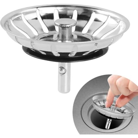 Panier Pour Bonde D'Évier De Cuisine Avec Goupille Réglable - Crépine Universelle Acier Inoxydable, Bouchon Panier Pop-Up - Lavable Lave-Vaisselle, Ne Se Bouche & Ne Déborde Pas - 82 Mm