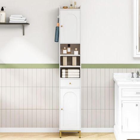 VASAGLE Meuble Salle de Bain Rangement, Commode avec 4 Tiroirs, Placard avec Porte, 30 x 55 x 82