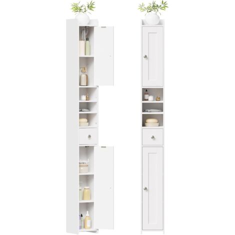 Hzuaneri Colonne De Salle De Bain Étroite - Armoire De Rangement Blanc 20x20x180 Cm, 2 Portes, 1 Tiroir, Étagères Réglables, Anti-Basculement