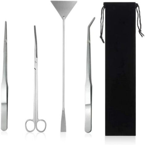 Kit d'outils pour aquarium – 4 pièces de fournitures de terrarium comprenant une longue pince à épiler pour terrarium, une pince d'alimentation, des ciseaux d'aquarium, un grattoir (1/5)