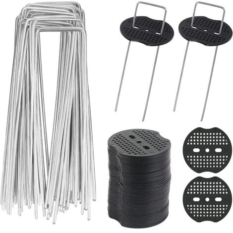 40pcs Piquets de Jardin en U avec 40 Rondelles Piquet Fixation Toile Paillage Piquets en Métal pour Jardinage Fixer Bâche Anti-Mauvaises Herbes (1/5)