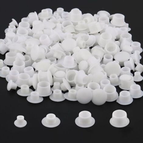 Lot de 200 bouchons plastiques pour cache trou – 4 tailles 5/6/8/10mm – Finition blanche élégante – Pour meubles et étagères
