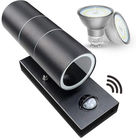 Appliques murales d'extérieur Détecteur de mouvement PIR extérieur Applique murale Up Down IP44 Security Lights Matte Black 240V - Incl. 2X 5W Ampoules LED Blanc Chaud (1/5)