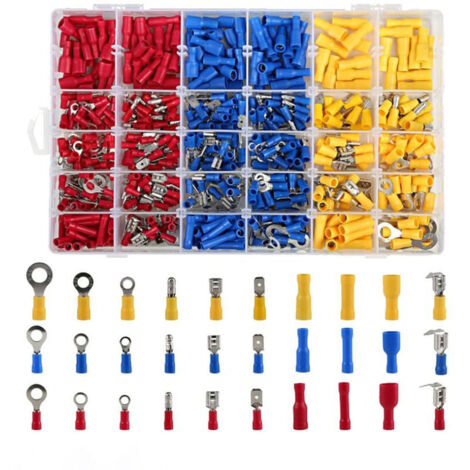 Cosses électriques 480 pièces – Types variés : rondes, plates femelles et mâles, œillet, cylindriques – Cuivre étamé et PVC – Pour câblage auto (1/5)