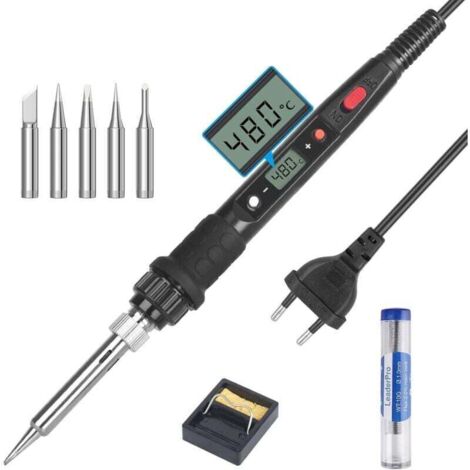 Fer à Souder électrique 80W Kit de Soudure Température Réglable 180℃480℃ Visible avec l'Interrupteur ON/OFF, 5 Pointes de Rechange pour Réparation Soudage Brasage Quotidiens (1/4)
