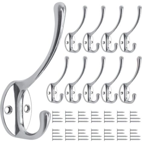 Lot de 10 crochets muraux vintage pour salle de bain, cuisine, salon et couloir, Argenté (1/5)