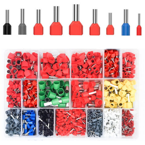1200 Pièces Embouts de Cablage, 0.5-16mm² Cosses et Kits, Embouts de Câble Isolés Double, Cosse à Sertir Viroles Connecteur pour Connexion de Fils, Pince Électricien