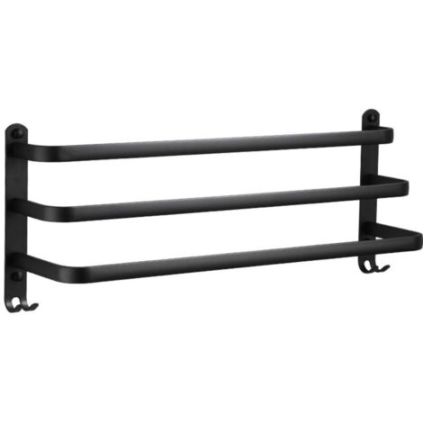 Porte-serviette mural aluminium 3 niveaux – Crochets étanches pour salle de bain et cuisine – Installation à vis ou adhésif – 60 cm (1/5)