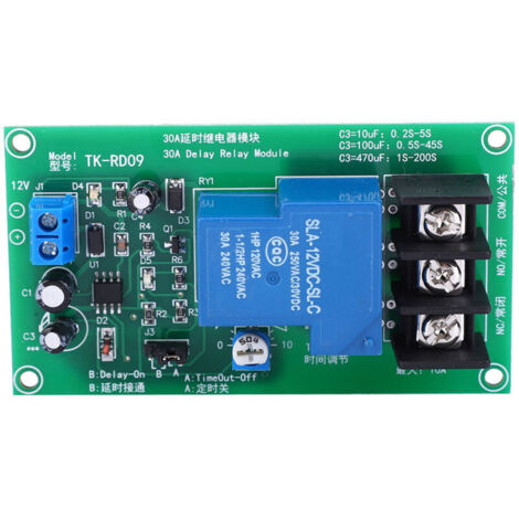 Module de Relais Temporisé DC12V(10V-15V Peuvent être utilisés) 30A 1W/ 0,1-5sec, Module de Relais de Minuterie de Temporisation à Cycle Infini Marche Arrêt, Charge AC250V/30A ou DC30V/30 (1/5)