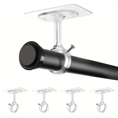Lot de 4 supports adhésifs sans perçage pour tringle à rideau, support mural plafond jusqu'à 13 kg,fixation sans vis pour cuisine,salle de bain, salon