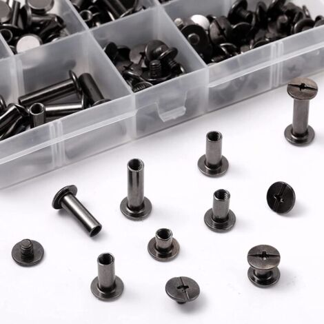 （Noir）1 Ensemble Chicago Vis Assortiment Kit 6 Tailles Vis à Tête Croix Ronde en Métal Post Chicago Vis Bouton pour DIY Reliure de Décoration en Cuir