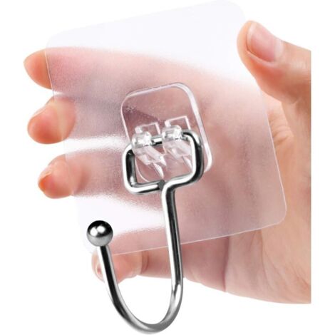 20 Pièces Crochets Adhésifs Transparents - 44 lb/ 20 kg(Capacité de Charge Max) - Ultra Résistants Invisibles pour Chambre Salle de Bain Cuisine Porte Murale Frigo (1/5)