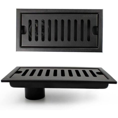 Siphon de sol rectangulaire avec piège à odeurs, caniveau de douche 20 × 10 cm avec clapet anti-retour, siphon de sol vertical noir avec grille en acier inoxydable, convient pour toilettes, cuisine,