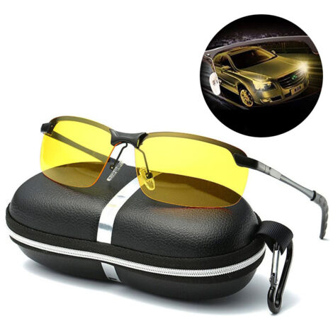 LUNETTES DE CONDUITE DE NUIT homme et femme, Verres polarisés anti-éblouissement pour vision nocturne, Verres HD tintés en jaune, Confortables et légères, Avec étui (1/4)