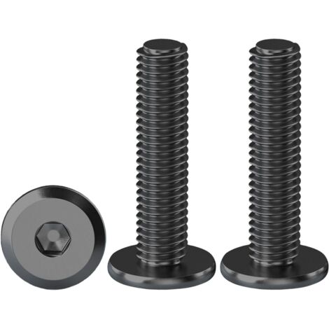 Vis à Tête Plate Hexagonale M6 X 30 mm en Acier Inoxydable A2 V2A - Lot De 20 Boulons à Bride Cylindrique Noirs, Filetage Complet