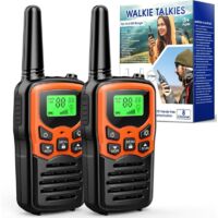2pcs Talkie Walkie Longue Portée 8KM, Camping Accessoires Talkie Walkie Adulte Enfants Radio Talkie Walkie Chasse avec Lampe de Poche rétroéclairée LED(Orange)