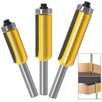 8 mm Tige Fraise à Bois avec 4 Lames, 3pcs Ensemble de bits de routeur de modèle de motif de finition Embout de garniture affleurante à queue de