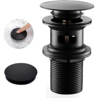 Bonde d'évier avec trop-plein, bonde d'évier avec valve escamotable, bonde d'évier de salle de bain noire, bonde d'évier universelle (noire)