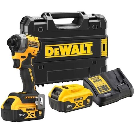 Atornillador de impacto sin escobillas 18V DEWALT + 2 baterias Li-Ion 5Ah + cargador + maletin Tstak - DCF850P2T