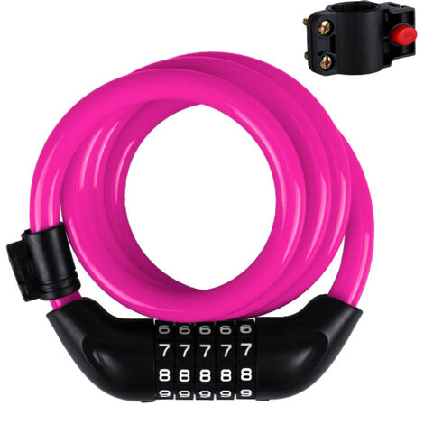 120 cm Fahrradschloss, 5-stelliges digitales Zahlenschloss für Fahrrad, Elektrofahrzeug, Motorrad, Trolley, Koffer, Türschloss (Pink) (1/4)