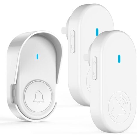 Kabellose Türklingel mit 2 Plug-in-Empfängern, IP65-wasserdichte Türklingel, Reichweite bis zu 320 m, 5 Lautstärkestufen einstellbar, Weiß (1/5)
