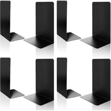 Buchstützen aus Metall, 4 Paar robuste schwarze Buchstützen aus Metall für Regale, Heimbüro-Dekor, einzigartige schwarze Buchstützen, rutschfeste Buchstützen für Kinder