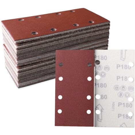 50er-Pack Schleifblätter 93 x 185 mm - 8-Loch-Quadrat-Klett-Schleifpapier - 150 verschiedene Körnungen - Polieren und Rostentfernung