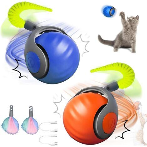 Speedy Tail 2.0 Katzenspielzeug, automatisch beweglicher Ball mit Schwanz, intelligentes interaktives Haustierspielzeug, drei Schaltmodi, lindert Angstzustände (Blau+Orange)