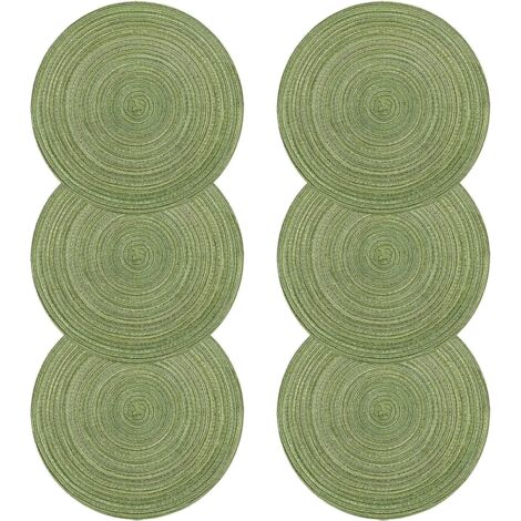 Tischsets, 6er-Set, hitzebeständige, geflochtene Tischsets aus Baumwolle für das Esszimmer, rundes Tischset 38 x 38 cm (rund, grün)