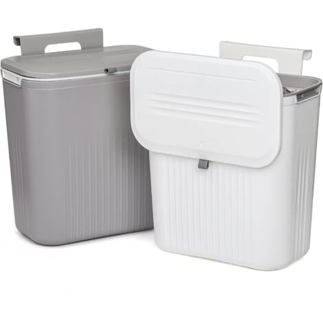 Pattumiera da cucina compostabile da 2 pezzi, pattumiera sospesa con coperchio per piano di lavoro o sotto il lavello, pattumiera da parete per piano di lavoro per cucina, bagno, camera da letto, uffi