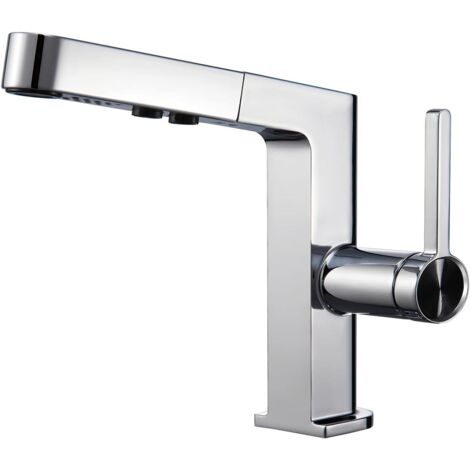 Miscelatore per lavabo da bagno con soffione doccia estraibile con 2 modalità, cromato (1/5)