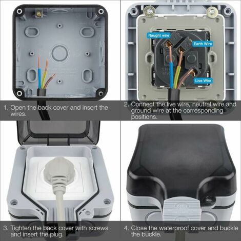 Presa Esterna Da Giardino Con 4 Porte USB E Coperchio IP66 – Impermeabile, 16A, 220-250V, Con Doppia Presa Schuko, Montaggio A Parete