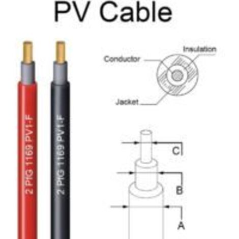 Cavo Prolunga Solare 5 Metri - 6mm²/10 AWG, Connettori Maschio/Femmina, IP65, 1 Paio Rosso/Nero