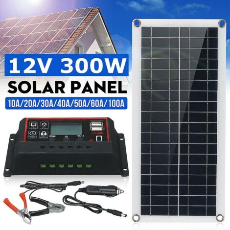 Kit pannello solare da 300 W, caricabatteria da 12 V, controller da 40-100 A, per roulotte, barca e auto