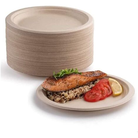 Confezione da 100 piatti di carta super rigidi 100% biodegradabili e compostabili ecologici molto resistenti riciclabili, perfetti per picnic e barbecue (17,8 cm) (1/5)