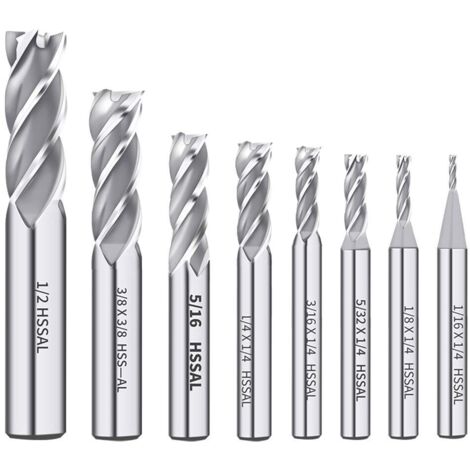 1/8" 3/16" 1/4" 5/16" 3/8" 1/2" Fresa dritta a 4 taglienti in acciaio rapido HSS 5/32" 1/16" Confezione da 8 (1/5)