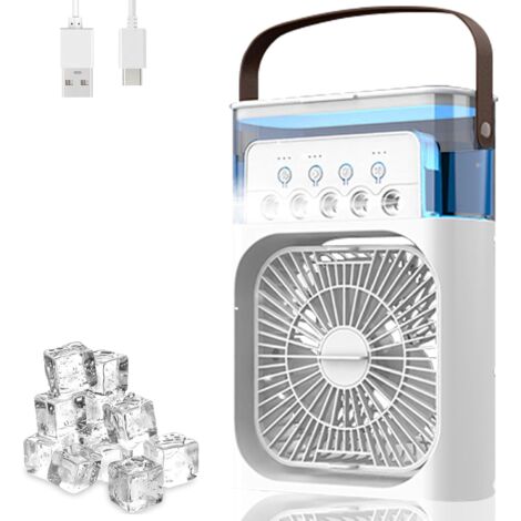 Condizionatore d'aria portatile, raffrescatore d'aria 4 in 1, mini condizionatore d'aria portatile da 600 ml, mini ventilatore per condizionatore d'aria a 3 velocità, 3 modalità di nebulizzazione, 7 l