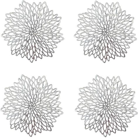 4 manteles individuales plateados, redondos y huecos, de plástico, para aislar platos y decorar mesas (plateados).