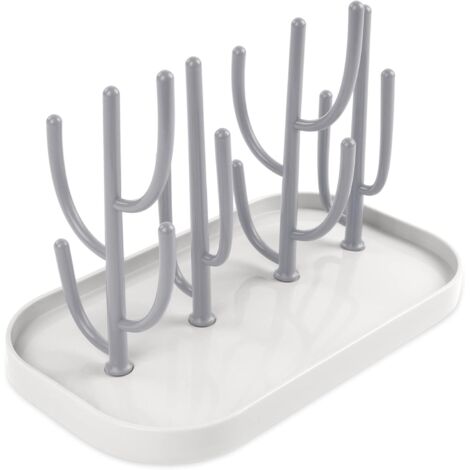 Secador de biberones con forma de árbol y bandeja de agua extraíble para biberones, cubiertos, tetinas y vasos (gris)